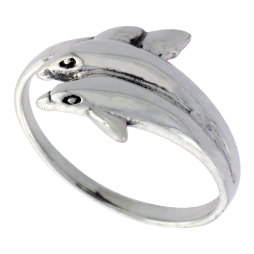 Picture of Sterling Silver Double Dolphin Ring for Women 1/2 inch wide sizes 6 - 10