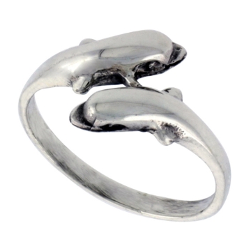 Picture of Sterling Silver Double Dolphin Ring for Women 1/2 inch wide sizes 6 - 10