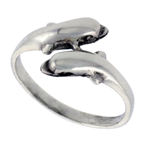 Picture of Sterling Silver Double Dolphin Ring for Women 1/2 inch wide sizes 6 - 10