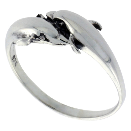Picture of Sterling Silver Double Dolphin Ring for Women 3/8 inch wide sizes 6 - 10