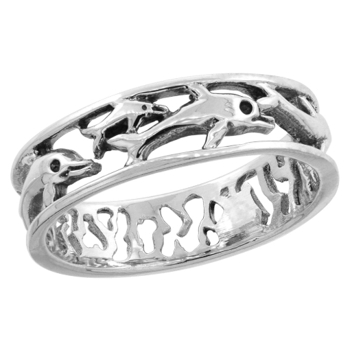 Picture of Sterling Silver Dolphins Ring for Women 1/4 inch wide sizes 6 - 10
