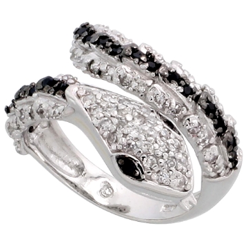 Picture of Sterling Silver Black CZ Snake Ring for Women 1/2 inch wide