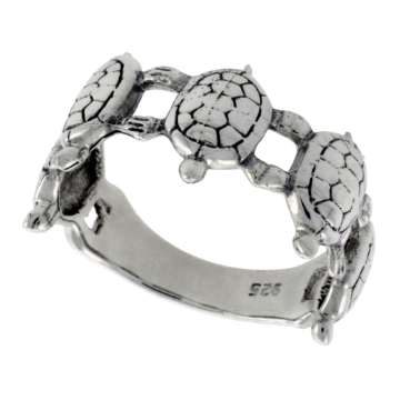 Picture of Sterling Silver Turtles Ring for Women 3/8 inch wide sizes 6 - 10