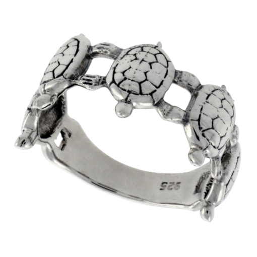 Picture of Sterling Silver Turtles Ring for Women 3/8 inch wide sizes 6 - 10