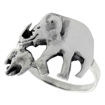 Picture of Sterling Silver Mother & Calf Elephant Ring for Women 3/4 inch sizes 6 - 10