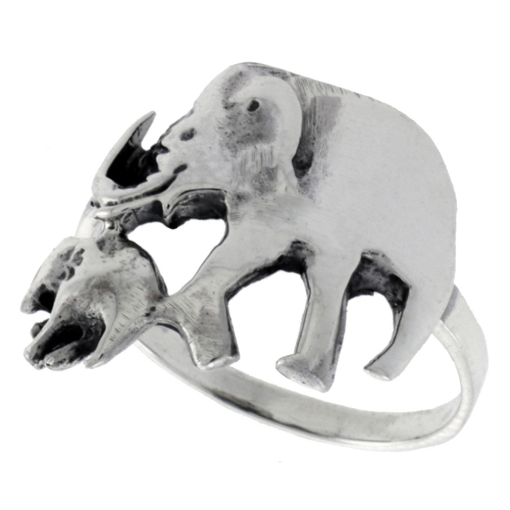 Picture of Sterling Silver Mother & Calf Elephant Ring for Women 3/4 inch sizes 6 - 10