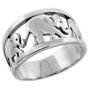 Picture of Sterling Silver Elephants Ring for Women 7/16 inch wide sizes 6 - 10