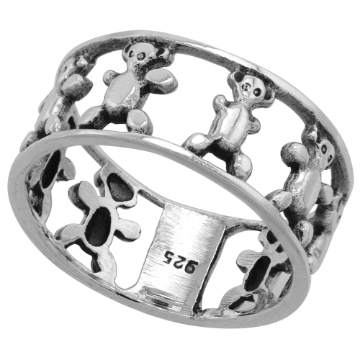 Picture of Sterling Silver Teddy Bears Ring for Women 5/16 inch wide sizes 6 - 10