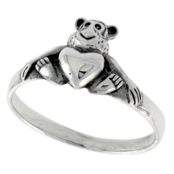 Picture of Sterling Silver Monkey w/ Heart Ring for Women 3/8 inch wide sizes 6 - 10