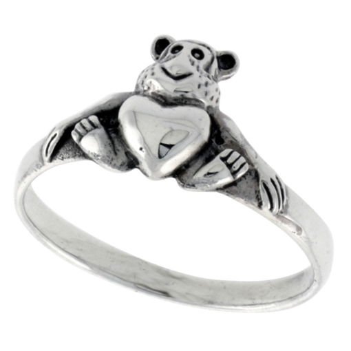 Picture of Sterling Silver Monkey w/ Heart Ring for Women 3/8 inch wide sizes 6 - 10