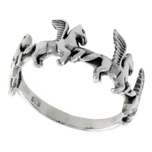 Picture of Sterling Silver Pegasus Ring for Women 3/8 inch wide sizes 6 - 10