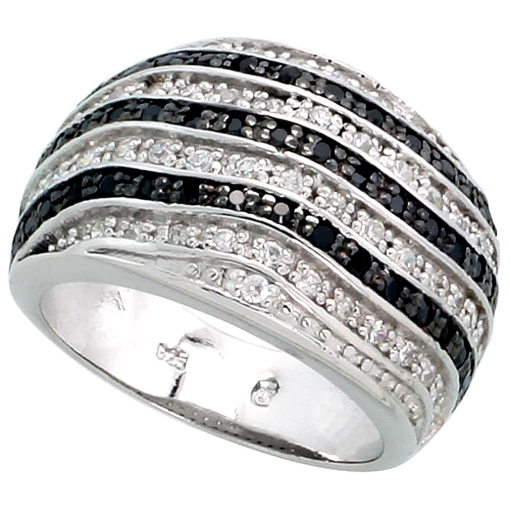Picture of Sterling Silver Black CZ Striped Dome Ring for Women 1/2 inch wide