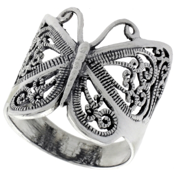 Picture of Sterling Silver Filigree Butterfly Ring for Women Large 1 inch sizes 6 - 10