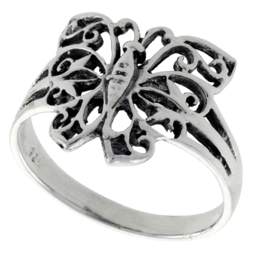Picture of Sterling Silver Filigree Butterfly Ring for Women 3/4 inch wide sizes 6 - 10