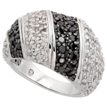 Picture of Sterling Silver Black CZ Striped Dome Ring for Women 1/2 inch wide