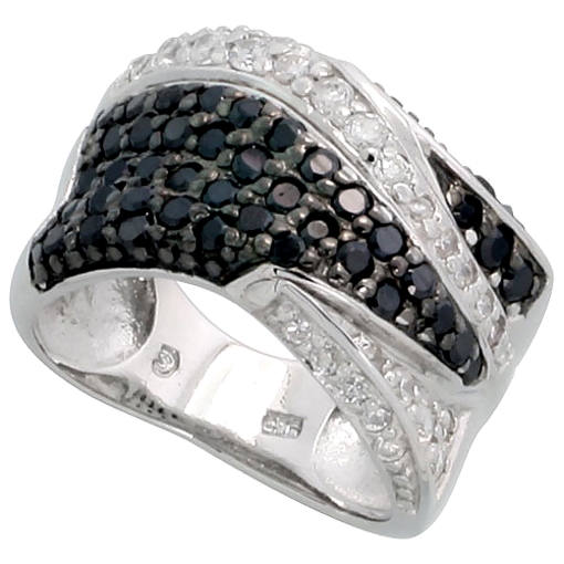 Picture of Sterling Silver Black CZ Freeform Ring for Women 7/16 inch wide