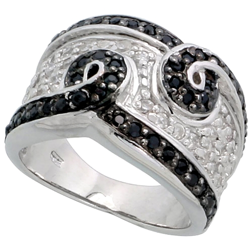 Picture of Sterling Silver Black CZ Swirls Ring for Women 1/2 inch wide