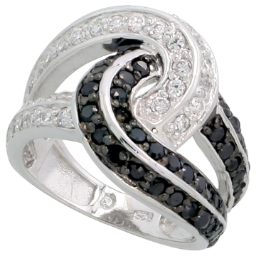 Picture of Sterling Silver Black CZ Love Knot Ring for Women 5/8 inch wide