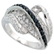 Picture of Sterling Silver Black CZ Wave Ring for Women 9/16 inch wide