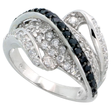 Picture of Sterling Silver Black CZ Wave Ring for Women 9/16 inch wide