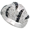 Picture of Sterling Silver Black CZ Dome Ring for Women 9/16 inch wide
