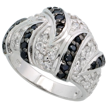 Picture of Sterling Silver Black CZ Dome Ring for Women 9/16 inch wide