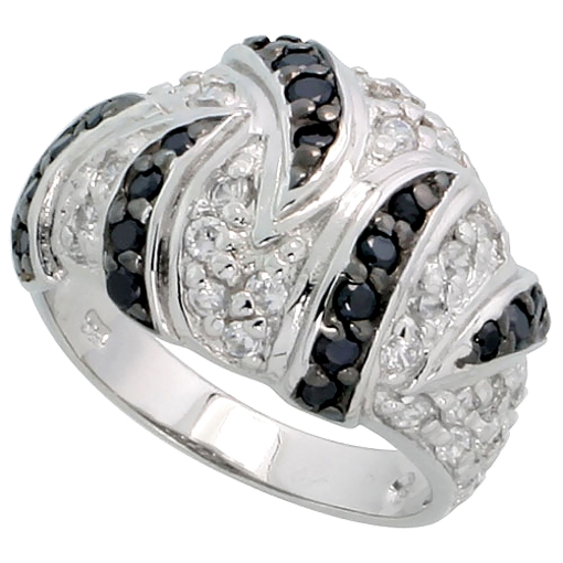 Picture of Sterling Silver Black CZ Dome Ring for Women 9/16 inch wide