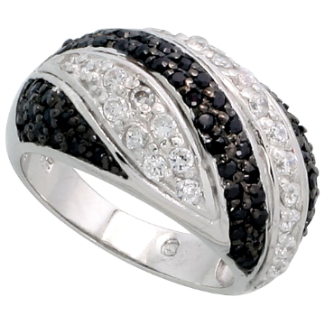 Picture of Sterling Silver Black CZ Striped Dome Ring for Women 1/2 inch wide