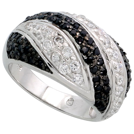 Picture of Sterling Silver Black CZ Striped Dome Ring for Women 1/2 inch wide