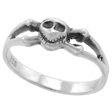 Picture of Sterling Silver Skull & Crossbones Ring for Women Dainty 3/16 inch wide sizes 6 - 10