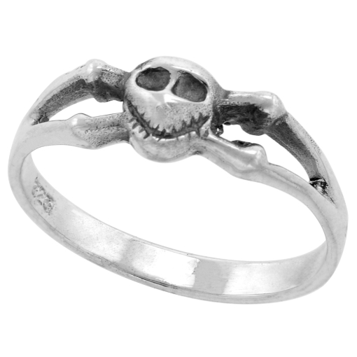 Picture of Sterling Silver Skull & Crossbones Ring for Women Dainty 3/16 inch wide sizes 6 - 10