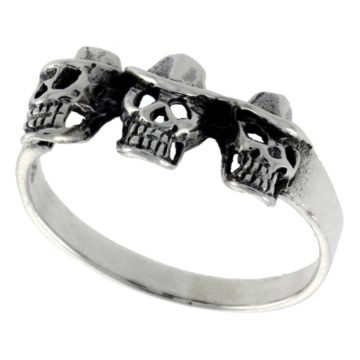 Picture of Sterling Silver Skulls with Hats Ring for Women Dainty 3/8 inch wide sizes 6 - 10