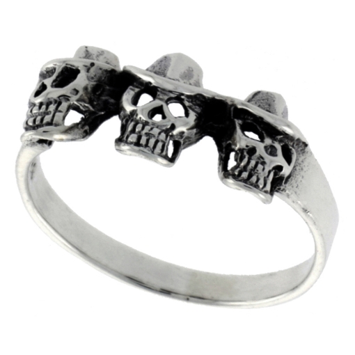 Picture of Sterling Silver Skulls with Hats Ring for Women Dainty 3/8 inch wide sizes 6 - 10