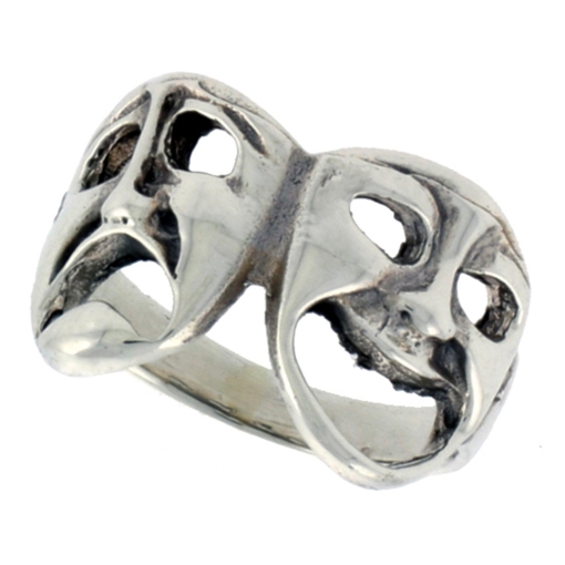 Picture of Sterling Silver Drama Masks Ring for Women Large 5/8 inch wide sizes 6 - 10