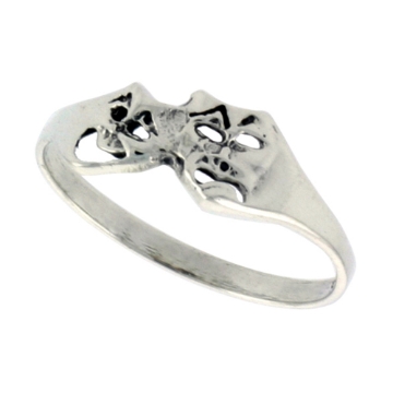 Picture of Sterling Silver Drama Masks Ring for Women Dainty 1/4 inch sizes 6 - 10