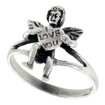 Picture of Sterling Silver I LOVE YOU Cherub Ring for Women 3/4 inch wide sizes 6 - 10