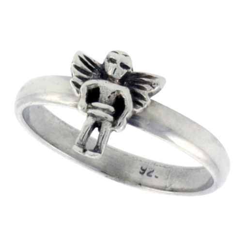 Picture of Sterling Silver Angel Ring for Women Dainty 3/8 inch wide sizes 6 - 10