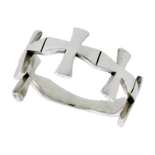 Picture of Sterling Silver Linked Crosses Ring for Women 3/8 inch wide sizes 6 - 10