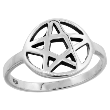 Picture of Sterling Silver Pentagram Ring for Women & Teens Flawless Polished Finish 5/8 inch wide sizes 6 - 10