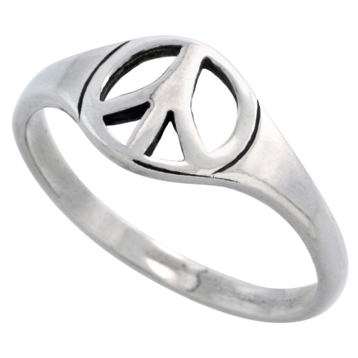 Picture of Sterling Silver Peace Sign Ring Dainty 5/16 inch wide sizes 6 - 10