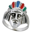 Picture of Sterling Silver Multi Color Indian Chief Head Ring 1 inch sizes