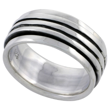 Picture of Sterling Silver Stripe Design Spinner Ring 3/8 inch wide