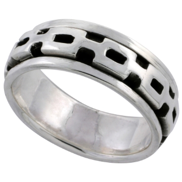 Picture of Sterling Silver Panther Link Design Spinner Ring 3/8 inch wide