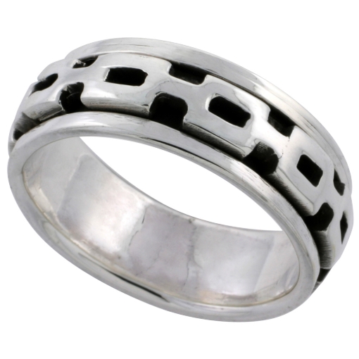 Picture of Sterling Silver Panther Link Design Spinner Ring 3/8 inch wide