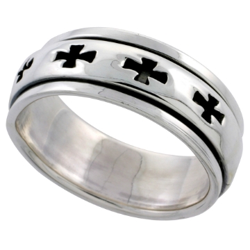 Picture of Sterling Silver Cross Spinner Ring 3/8 inch wide
