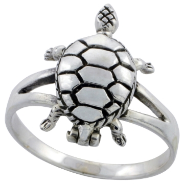 Picture of Sterling Silver Turtle Poison Ring 7/8 inch sizes 6 - 10