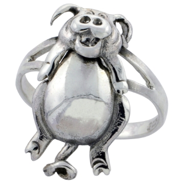Picture of Sterling Silver Movable Pig Ring 1 inch sizes 6 - 10