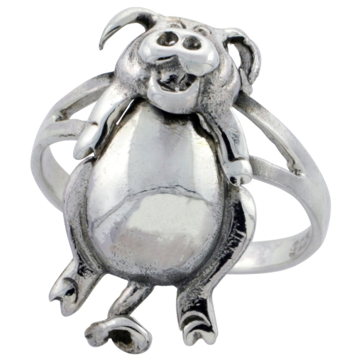 Picture of Sterling Silver Movable Pig Ring 1 inch sizes 6 - 10