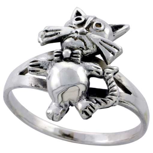 Picture of Sterling Silver Movable Cat Ring 3/4 inch sizes 6 - 10