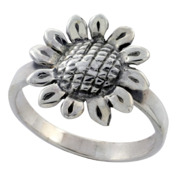 Picture of Sterling Silver Sliding Sunflower Ring 3/4 inch wide sizes 6 - 10